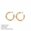 Elegant 18K gold plated stainless steel chunky C-shaped hoop earrings 30mm diameter - Smooth Style (YE35961) / 30mm / 18K Gold