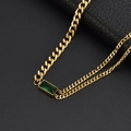Vintage titanium steel necklace with emerald pendant and double-layered gold chain - Emerald Green Double Layer Necklace (M801)