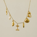 18k gold plated sea life necklace with freshwater pearl and letter I pendant charm - Letter I