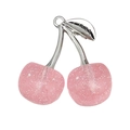 Pink resin cherry charm with silver leaf and white glitter for DIY jewelry making - 1Pc White K Transparent Glitter Pink Resin 3D Cherry (30x28mm)