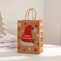 Sac cadeau de Noël en papier Kraft avec texte Merry Christmas, bonnet de Noël et poignées - 21x15x8cm / 022-1 Bonnet de Noël (Petit)