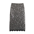 Gonna midi da donna con paillettes argento e orlo in pizzo nero, elegante stile da festa - S / Paillettes d'argento