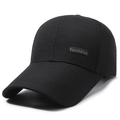 Classic black baseball cap with extended brim and fashion tag for outdoor leisure sun protection - One Size(Adjustable) / Black