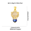 Detailed view of a gold-plated leopard head pendant with crystals and copper material specs - Leopard Head Blue Gem Blue Style (XL-356-Blue) / Pendant