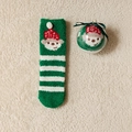Christmas striped coral fleece warm socks with cartoon bear in transparent gift ball - One Size / Adult Green Striped Monkey (with Ball)