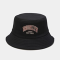 Detail of Brooklyn 1898 embroidery on black cotton bucket hat with red and white letters - M (56-58cm) / Black