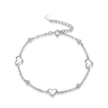 Macro shot of S925 sterling silver heart bracelet with cubic zirconia and beads - 17+3cm Adjustable Chain / Silver