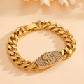 Golden Cuban link bracelet with diamond-set dollar sign pendant in hip hop style - Gold Dollar Sign Charm Style (D820)