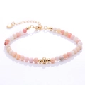 Pink and white natural stone beaded bracelet with gold plated heart charm and lobster clasp - Pink Opal