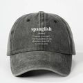 Vintage gewaschene schwarze Baumwoll-Baseballkappe mit kreativem Spanglish-Textdruck - Einheitsgröße / Schwarz