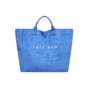 Large capacity suede tote bag in bright blue with white logo for daily commute - Blue