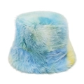 Detailed close-up of gradient rainbow faux mink fur texture on a warm bucket hat - M (56-58cm) / Blue-Green-Yellow Gradient (G)