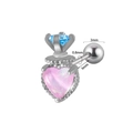 Orecchino a bilanciere argento con sfera 3mm, cuore rosa e pietra quadrata blu - 0.8x6x3mm / Cuore Stile Radicchio - Rosa