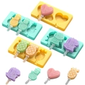 Molde de silicona para polos con formas de corazón, muñeco de nieve, piña y dinosaurio - Juego de 4 Piezas de Molde para Helados de 3 Cavidades con Palitos