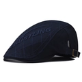 Detail of navy blue quilted duckbill cap with BUSTLING embroidery and adjustable metal buckle - Adjustable / Navy Blue
