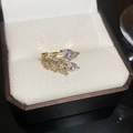 Close-up of 18K gold plated leaf ring with sparkling crystals in a jewelry box - Leaf Branch Zirconia Ring (4#)