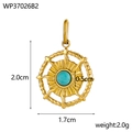 Pendente sole in acciaio dorato con intarsio in turchese e misure dettagliate - Blu Turchese (WP37026B2)
