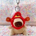 Brown plush capybara keychain with traditional official hat on macaron foam balls - God of Wealth Light Brown + Silver Clip
