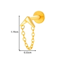 Golden titanium geometric triangle stud with a small chain, size 1.19cm by 0.53cm - Triangle with Single Chain (T2546-8# Gold)