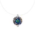 Invisible fishline necklace with s925 mermaid tear moissanite showing rainbow fire effect - 1 ct / Round (Iridescent Blue Moissanite)