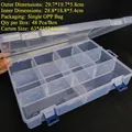 Transparent 15-compartment plastic storage box with blue buckles, 29.7x19.7x5.8cm - Removable Large 10-Compartment 29.7x19.7x5.8cm