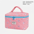Red plaid makeup bag with blue bow prints and sturdy handle, size 23x15x15cm - Red Barrel Bag