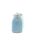 Detail view of 300ml light blue rhinestone water bottle with pearl handle chain strap - Blue