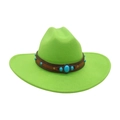 Bright green western cowboy felt hat with leather band and blue stone decorations - One Size / Grass Green