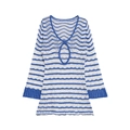 Blauw en wit gestreepte gebreide jurk met golfpatronen en opengewerkte details voor dames - S / Blauw-witte strepen