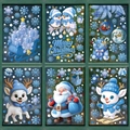 Ice blue Christmas window clings set featuring Santa, reindeer, and snowflakes stickers - 6-Pack Set BQ533+536+538+540+542+543