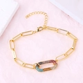 Gold plated link chain bracelet with a colorful zircon stone center and lobster clasp - Oval Multi-color Zirconia Bracelet