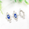 Silver Hamsa hand charms with blue enamel evil eye and sparkling rhinestones - Bright Silver Evil Eye Hamsa-14580