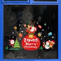 Detalle de pegatinas navideñas para escaparates con Papá Noel y renos sobre cristal - Bolsa de Regalo Roja Papá Noel Estilo Escalada (6279)