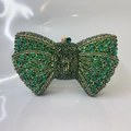 Emerald green bow-shaped clutch bag covered in shimmering crystals with gold frame - Green / Gold Hardware