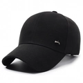 Klassieke zwarte heren baseballpet met zilveren metalen logo en gebogen rand - Verstelbaar / Zwart