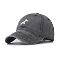 Casquette de baseball en coton délavé gris foncé avec motif chiot brodé de face - Réglable / Noir