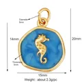 Golden seahorse pendant with blue enamel, irregular frame, 20mm height size measurement - K077447 Blue Seahorse Gold