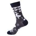 Dunkelgraue Socken mit weißen Rentier- und Schneeflockenmustern für Weihnachten - 1350-Dunkelgraues Rentier
