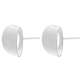 Detailed close-up of geometric silver U-shaped hoop earrings with a minimalist finish - VE1219 Half-Round Arc Stud / White Gold