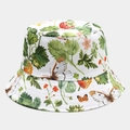 Detail of strawberry and butterfly print on white canvas reversible bucket hat - White Base Strawberry Butterfly Print (5# Color)