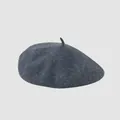 Classic dark grey wool beret for women featuring a textured finish and top stem detail - M (56-58cm) / Dark Gray