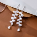 Elegant long pearl tassel earrings featuring white irregular pearls and silver fittings - E2887-Silver Irregular Pearl Long Drop