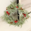 Artificial Christmas wreath with PE red berries, pine cones and frosted cedar leaves - Snowy PE Red Berry Wreath (Without Light)