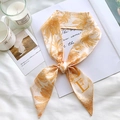 Elegant off-white twilly scarf with golden palm leaves and letter E printed detail - Sketch Spring Letter E