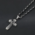 Double-layered black and silver cross pendant necklace with stainless steel wheat chain - 60cm Thickened Black & Silver + Byzantine Chain