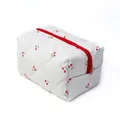 Quilted floral makeup bag featuring a red cherry print with top zipper closure - Small Cherry