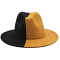 Detail of two-tone wool felt fedora showing black and ginger yellow color blocking design - M (56-58cm) / Black Khaki