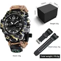 Outdoor tactical watch with camo shell, compass, paracord strap and extra rubber band - 827-3 + Packaging + PU Strap