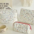 Three-piece quilted floral makeup bag set with warm white fabric and colorful polka dots - Colorful Polka Dots