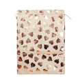 Linen Christmas gift bag with rose gold foil heart pattern and drawstring closure - Rose Gold Heart